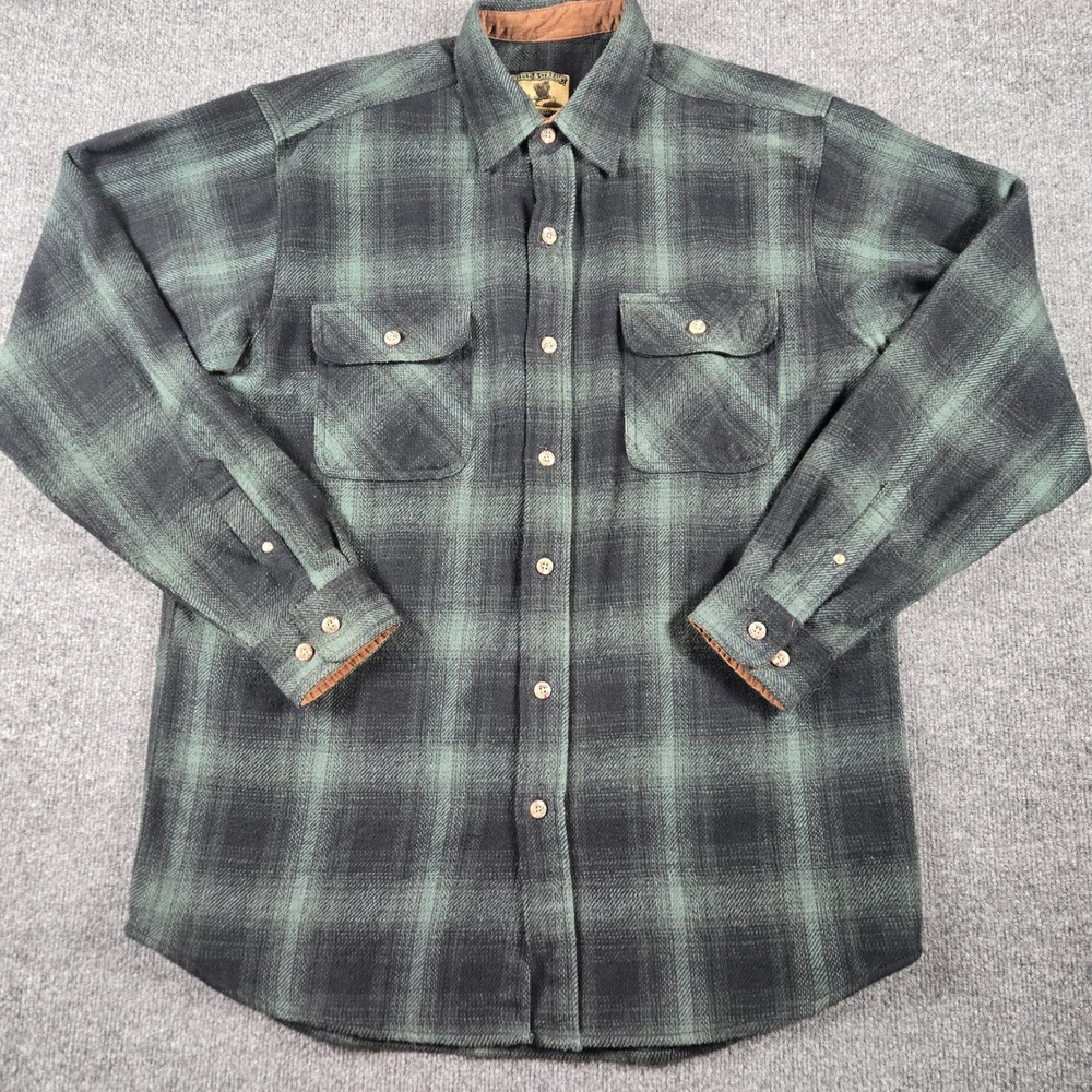 Field & Stream Flannel Shirt Mens Large Tall Green Black Plaid Heavy Cotton L-T